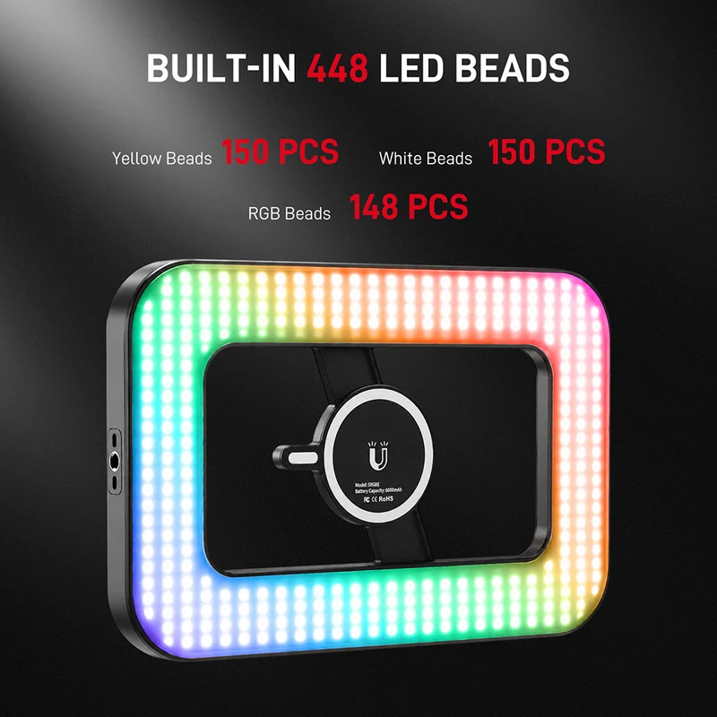 GVM TL-S4RGB-SET1 Portable Full-Color Magnetic LED Ring Light Selfie Stick Tripod