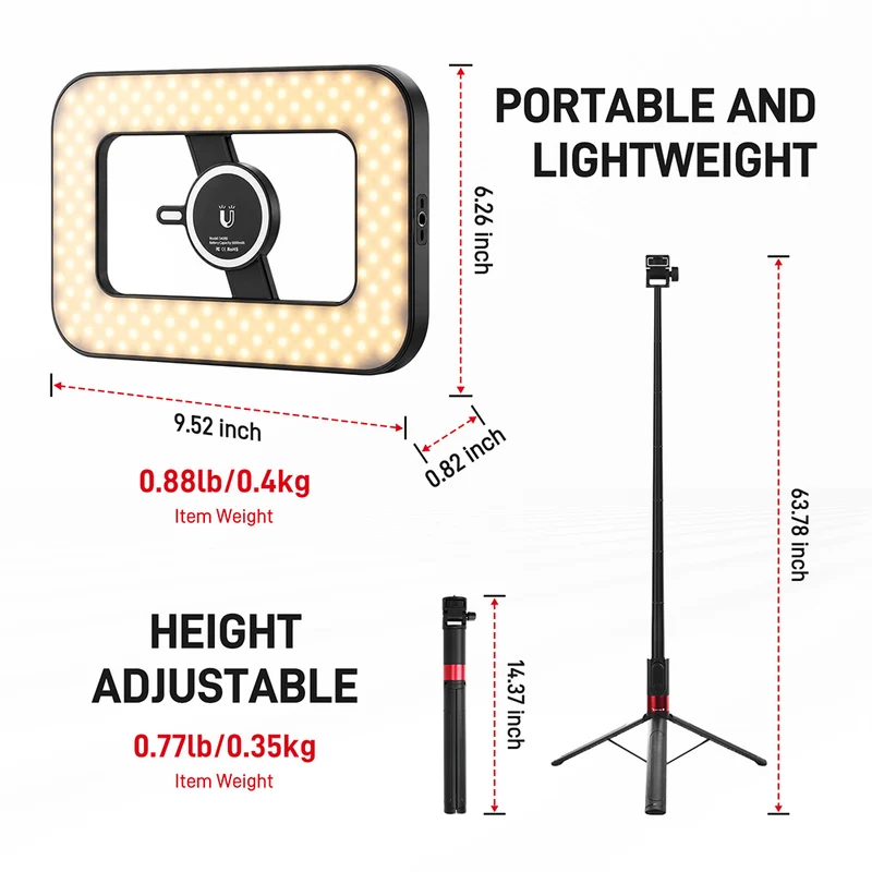 GVM TL-S4RGB-SET1 Portable Full-Color Magnetic LED Ring Light Selfie Stick Tripod