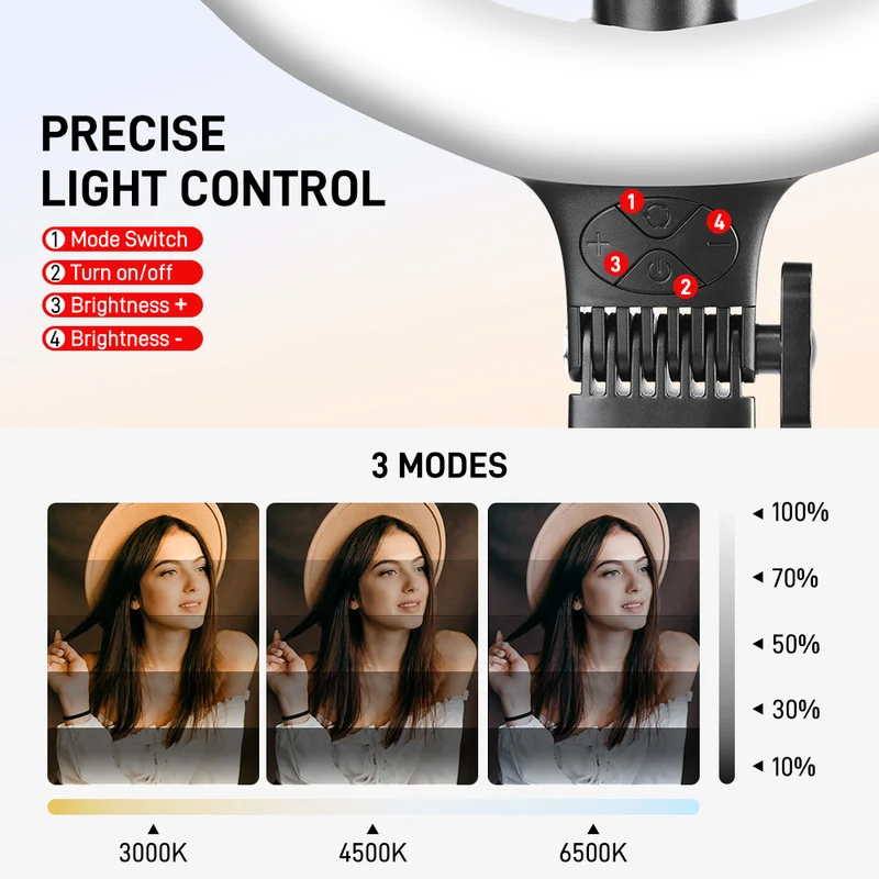 GVM ZD-36C Foldable LED Ring Light with Magnetic Phone Mount, Rechargeable Desktop Light for TikTok, Streaming & Makeup