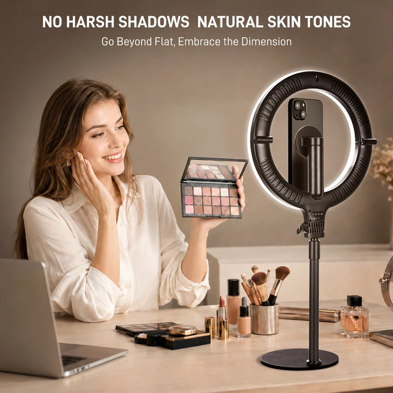 GVM ZD-36C Foldable LED Ring Light with Magnetic Phone Mount, Rechargeable Desktop Light for TikTok, Streaming & Makeup
