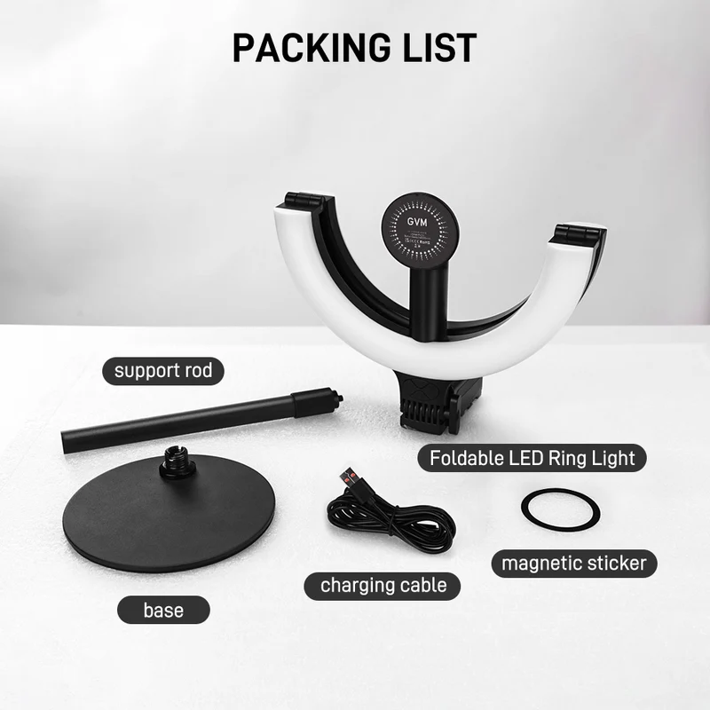 GVM ZD-36C Foldable LED Ring Light with Magnetic Phone Mount, Rechargeable Desktop Light for TikTok, Streaming & Makeup