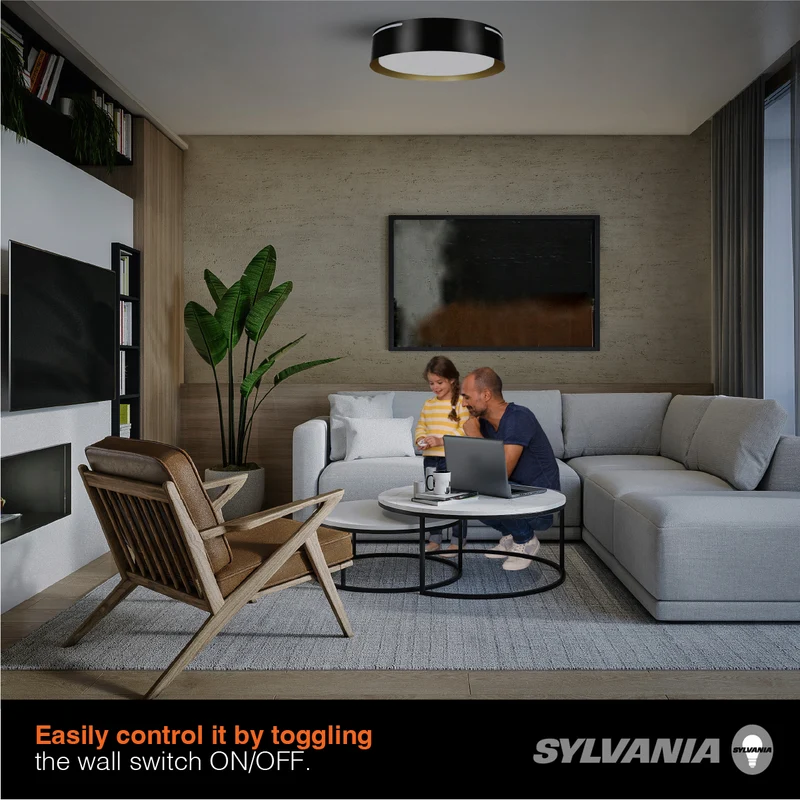 SYLVANIA 13" Flushmount Ceiling Light Luminaire, 42.5W, 5 CCT 2700/3000/3500/4000/5000K, Dimmable, 1400 lms, Black / White