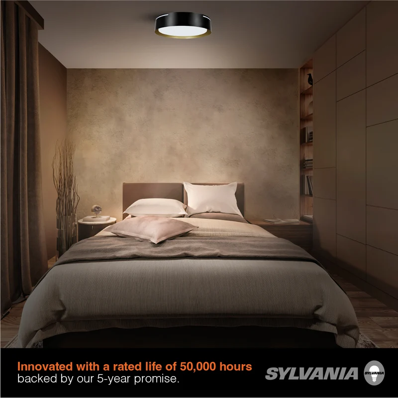 SYLVANIA 13" Flushmount Ceiling Light Luminaire, 42.5W, 5 CCT 2700/3000/3500/4000/5000K, Dimmable, 1400 lms, Black / White