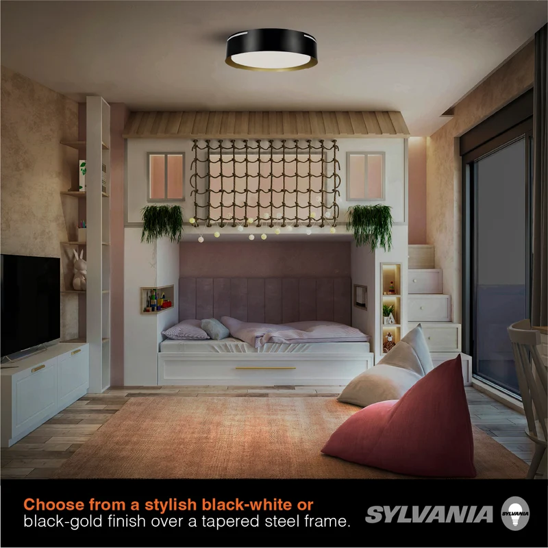 SYLVANIA 13" Flushmount Ceiling Light Luminaire, 42.5W, 5 CCT 2700/3000/3500/4000/5000K, Dimmable, 1400 lms, Black / White