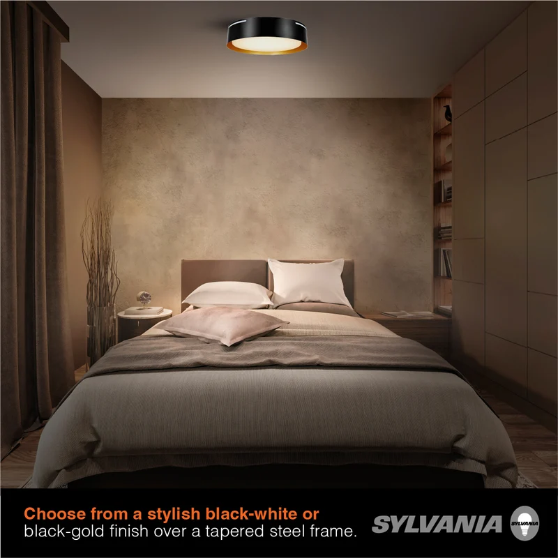 SYLVANIA 13" Flushmount Ceiling Light Luminaire, 42.5W, 5 CCT 2700/3000/3500/4000/5000K, Dimmable, 1400 lms, Black / Gold - 1 Pack (63469)