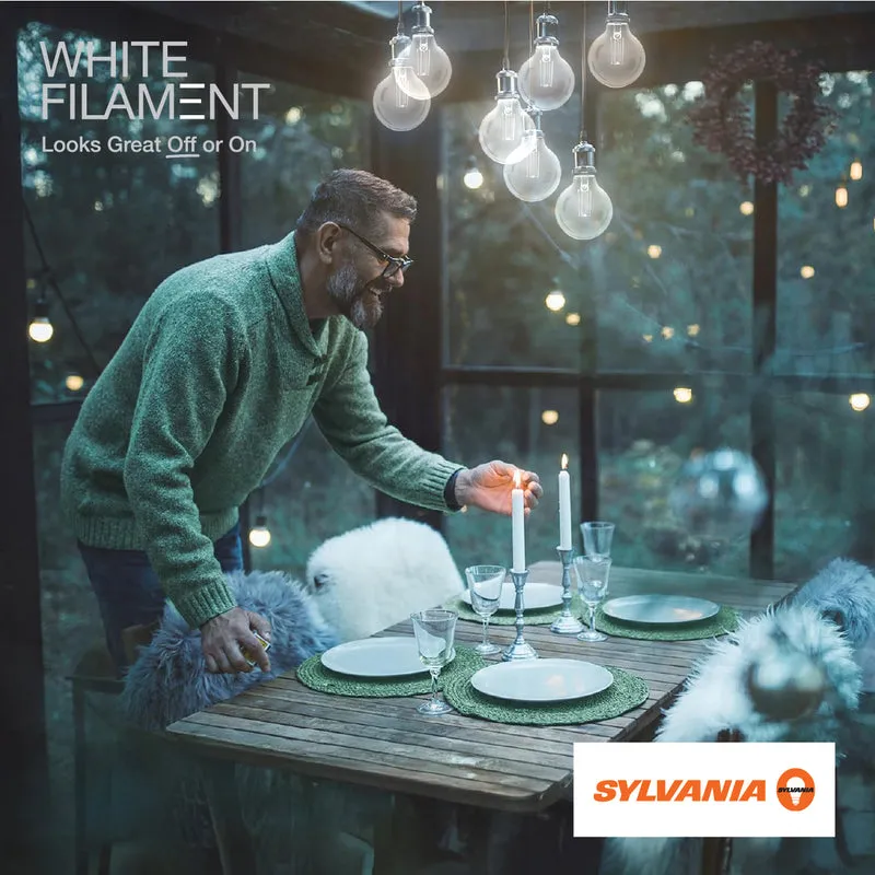 SYLVANIA G25 Clear Globe LED White Filament Bulb, 5W, Dimmable, 500 Lms, Medium Base, 5000K, Daylight - 2 PK