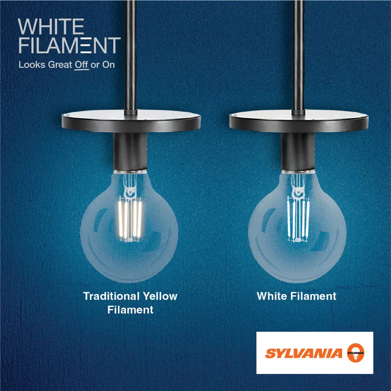 SYLVANIA G25 Clear Globe LED White Filament Bulb, 5W, Dimmable, 500 Lms, Medium Base, 2700K, Soft White - 2 PK