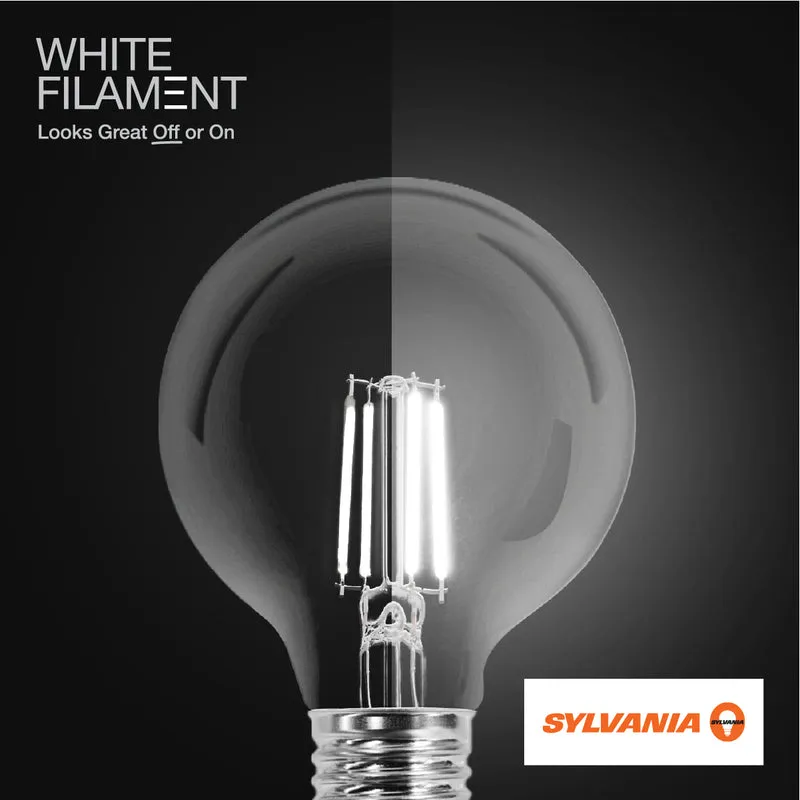 SYLVANIA G25 Clear Globe LED White Filament Bulb, 5W, Dimmable, 500 Lms, Medium Base, 2700K, Soft White - 2 PK