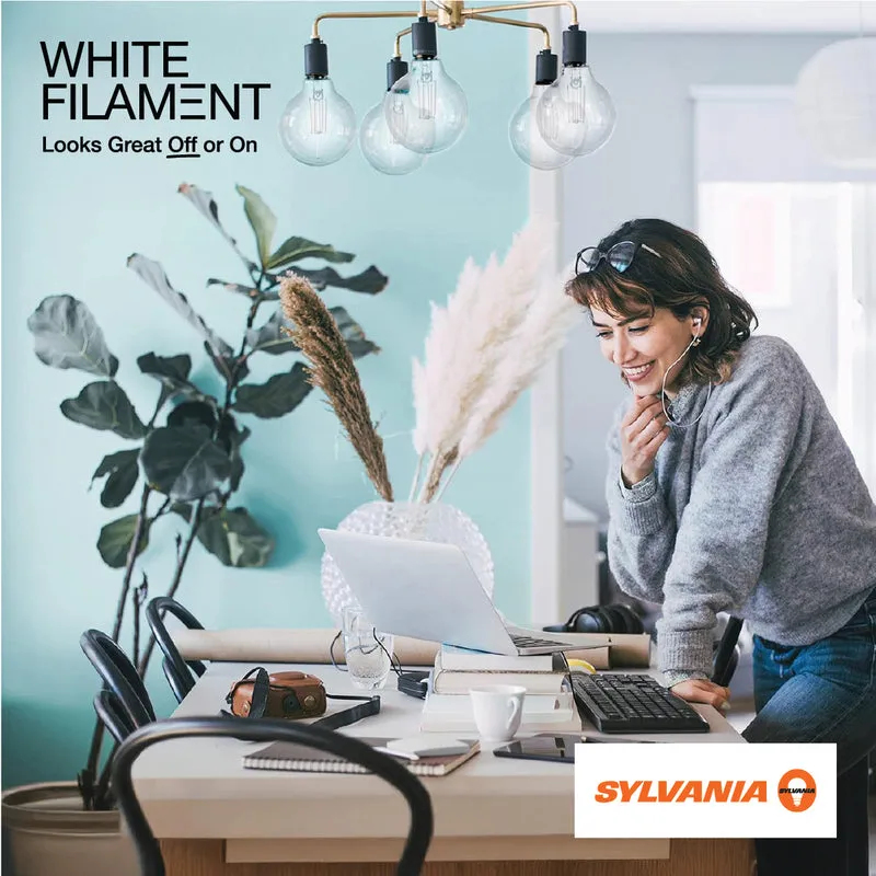SYLVANIA G25 Clear Globe LED White Filament Bulb, 5W, Dimmable, 500 Lms, Medium Base, 2700K, Soft White - 2 PK