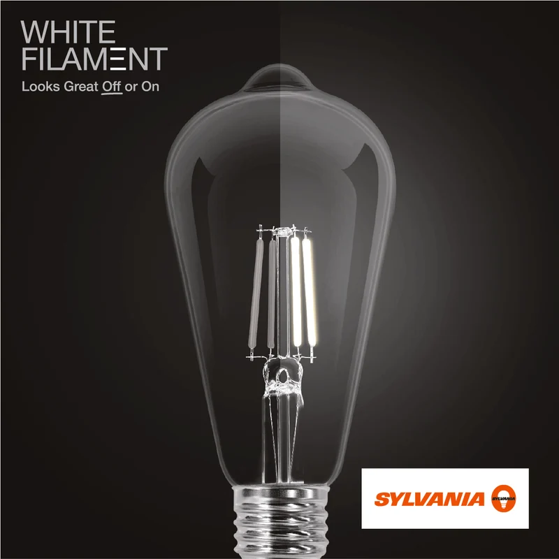SYLVANIA ST19 Clear LED White Filament Bulb, 5W, Dimmable, 500 Lms, Medium Base, 5000K, Daylight - 2 PK