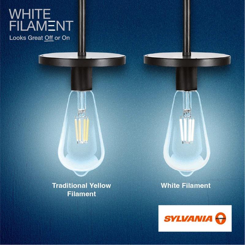 SYLVANIA ST19 Clear LED White Filament Bulb, 5W, Dimmable, 500 Lms, Medium Base, 5000K, Daylight - 2 PK