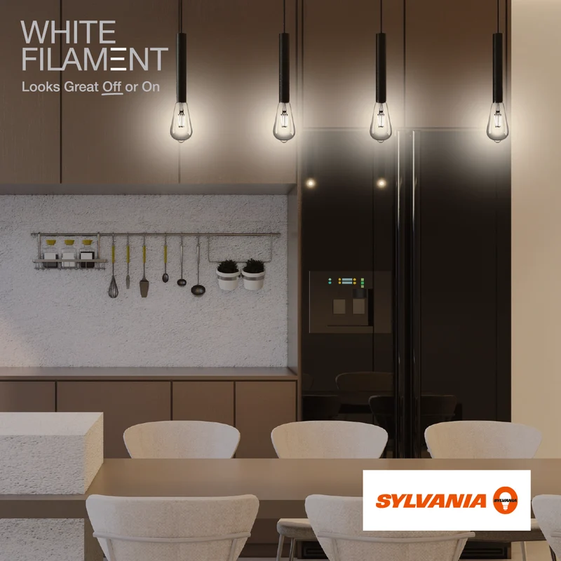 SYLVANIA ST19 Clear LED White Filament Bulb, 5W, Dimmable, 500 Lms, Medium Base, 2700K, Soft White - 2 PK