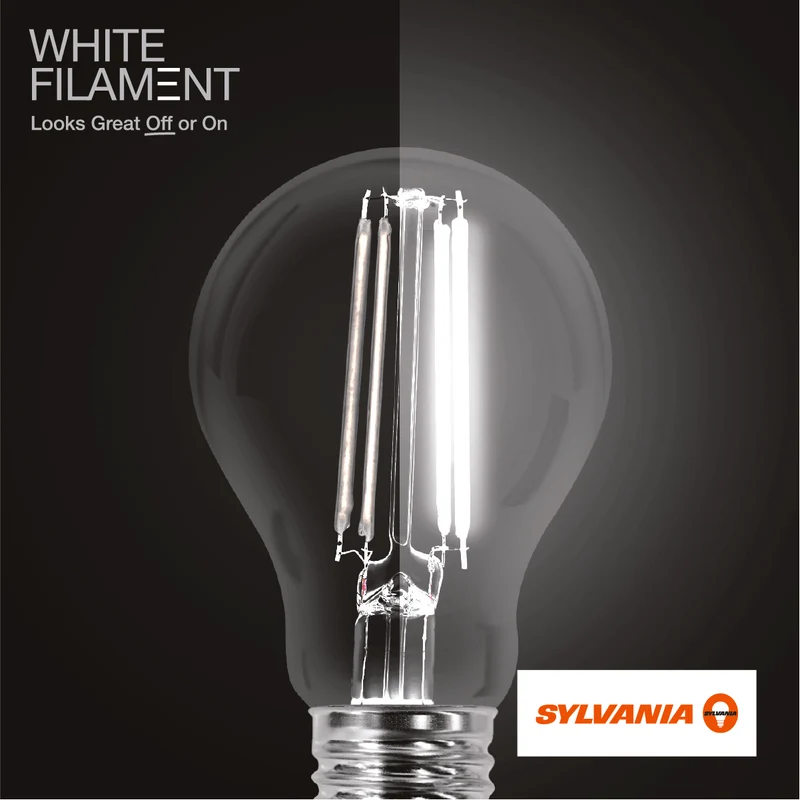 SYLVANIA A19 Clear LED White Filament Bulb, 6.5W, Dimmable, 800 Lms, Medium Base, 5000K, Daylight - 2 PK