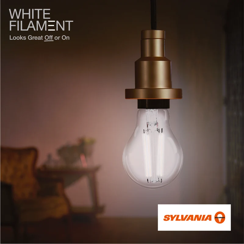SYLVANIA A19 Clear LED White Filament Bulb, 6.5W, Dimmable, 800 Lms, Medium Base, 5000K, Daylight - 2 PK