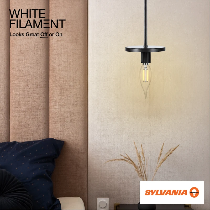 SYLVANIA B10 Clear LED White Filament Bulb, 6W, Dimmable, 500 Lms, Candelabra Base, 5000K, Daylight - 4 Pack (41849)