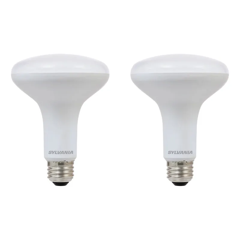 SYLVANIA LED Flood Light Bulb, 65W = 9W, 10 Year, Dimmable, Frosted Finish, White - 2 PK