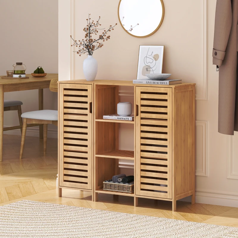 Beistellschrank Hakseri 2-tlg. 87x99x33 cm Bambus Natur [en.casa]