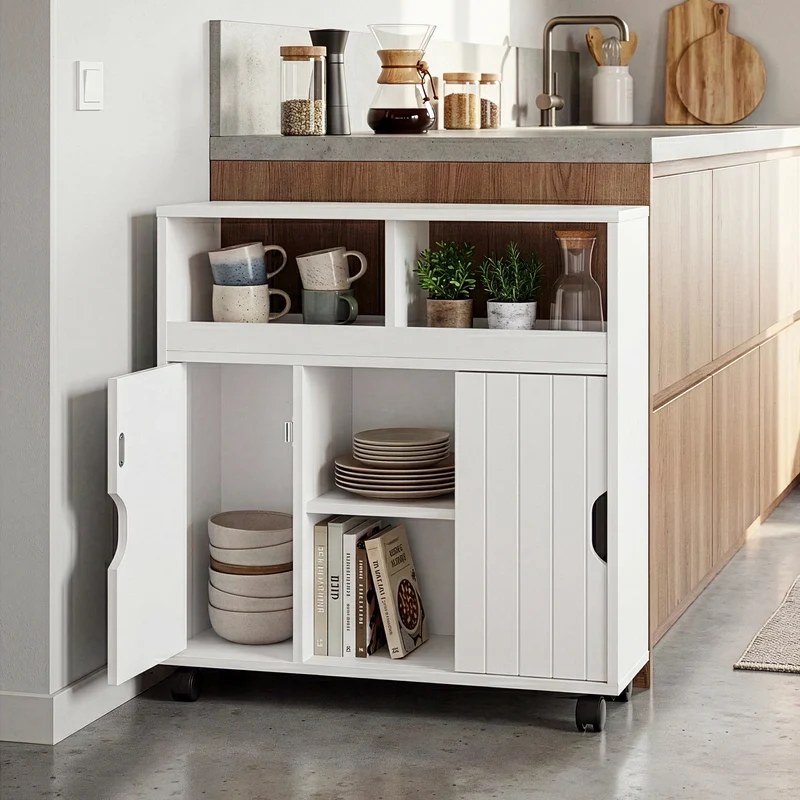 Beistellschrank auf Rollen Fadeskimma 72x70x20 cm Weiß [en.casa]