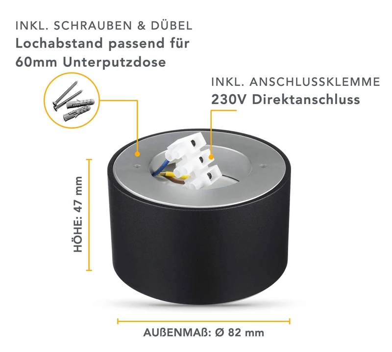 Flache Aufbauleuchte in Schwarz rund inkl. LED GX53 6W Dimmbar - Mira