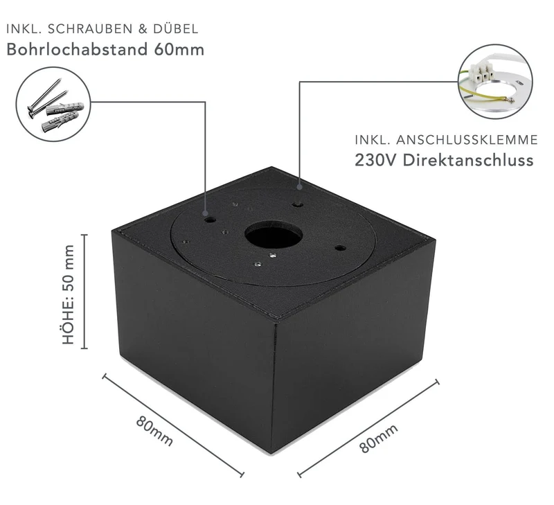 LED Aufbaustrahler Flach - Schwarz Eckig 230V 5W Dimmbar 120° - Tablo