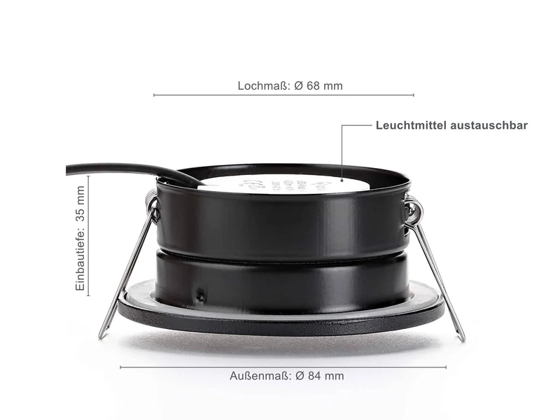 LED Einbaustrahler Flach IP65 - Schwarz Rund 5W Dimmbar 120° - Fora