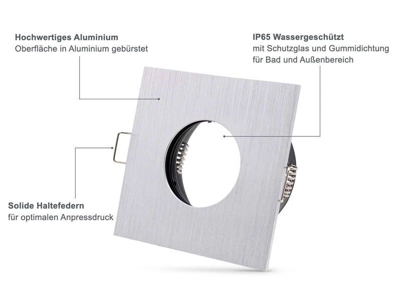 LED Einbaustrahler IP65 flach - Aluminium Gebürstet quadratisch 5W Dimmbar - Fora
