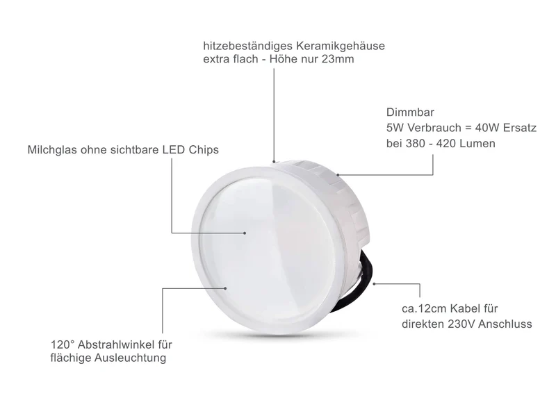 LED Einbaustrahler Flach IP65 - Weiß Eckig 5W Dimmbar 120° - Fora