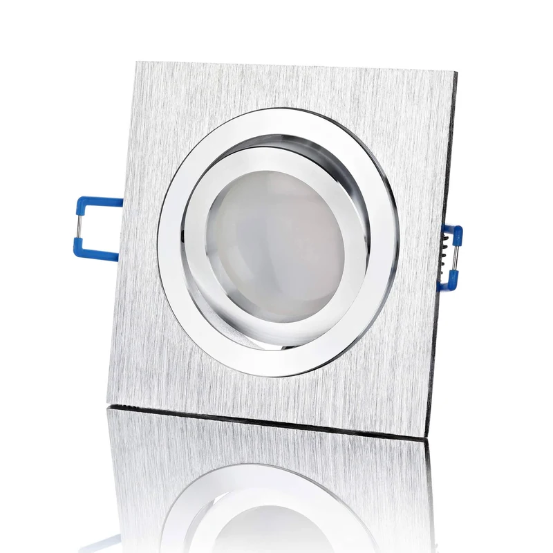LED Einbaustrahler Flach - Alu gebürstet Eckig 5W Dimmbar 120° - Designo