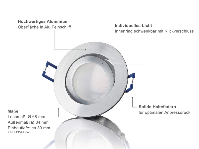 LED Einbaustrahler Flach - Alu Feinschliff Rund 5W Dimmbar 120° - Rapid