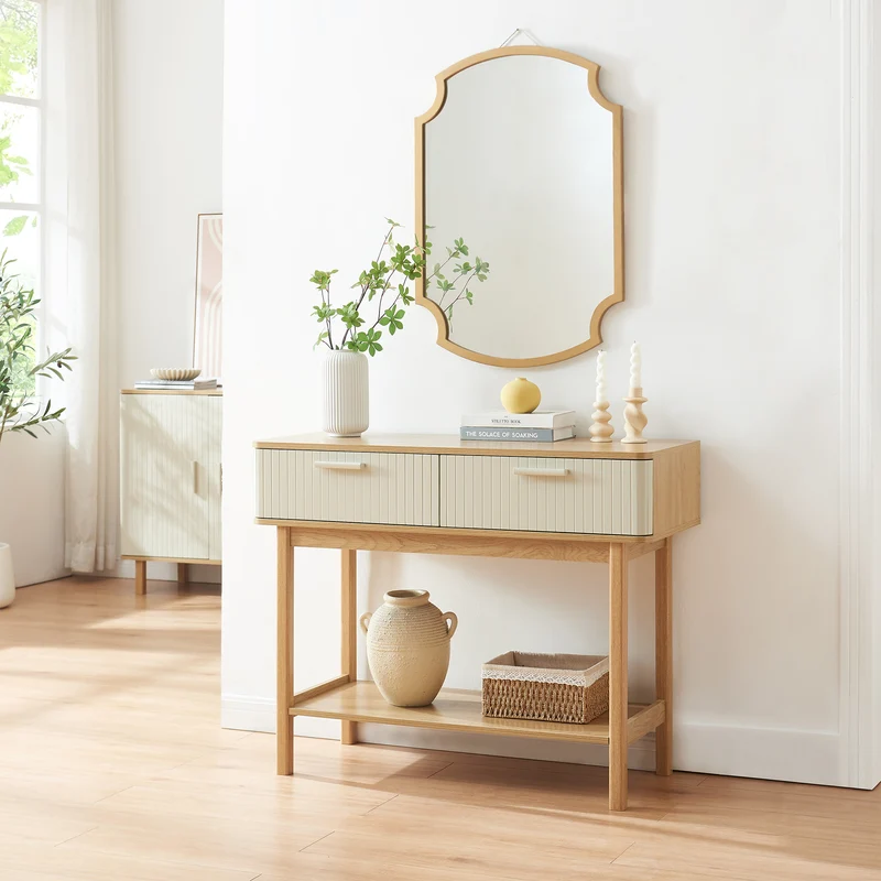 Konsolentisch Ferrersp mit 2 Schubladen 100x40x80 cm Eicheoptik/Sandfarben [en.casa]
