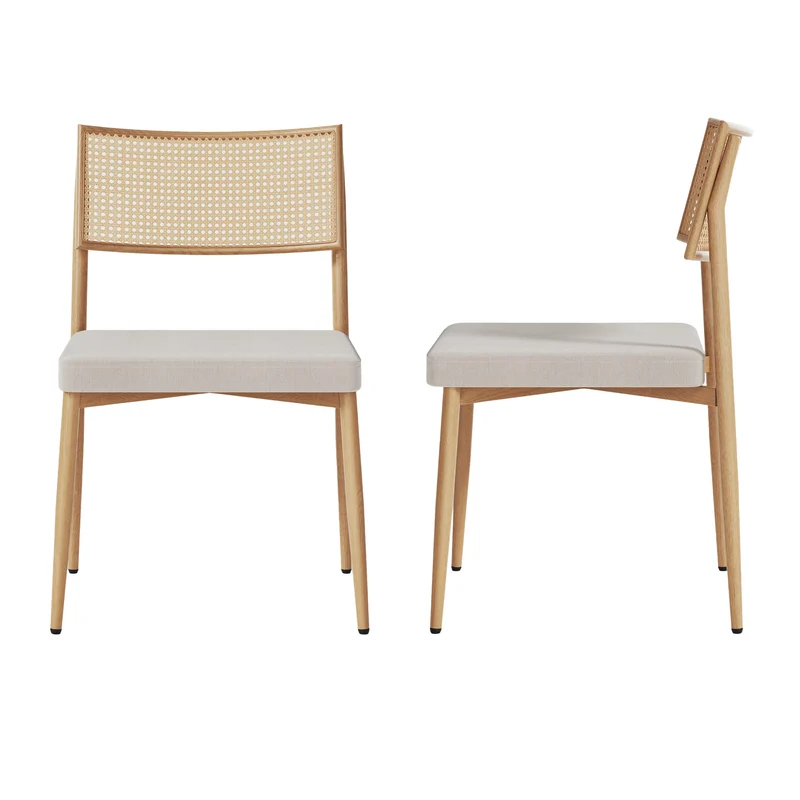 Esszimmerstuhlset Jördfjok Textil Rattanoptik/Beige [en.casa]