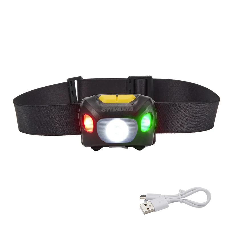SYLVANIA Stirnlampe LED mit Akku Wiederaufladbar | 6 Lichtmodi inkl. Notfall Blitzlicht | Wassergeschützt IP54, Kopflampe für Joggen,Wandern, Angeln, Campen, 2 Stück