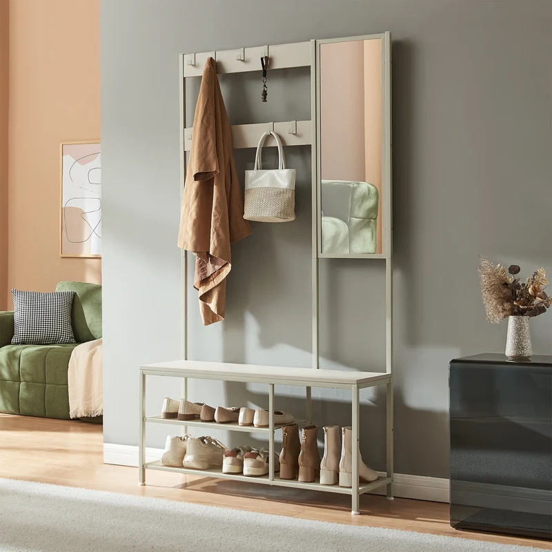 Garderobenständer Napinerg mit Spiegel und Schuhregal 185x98x34 cm [en.casa]