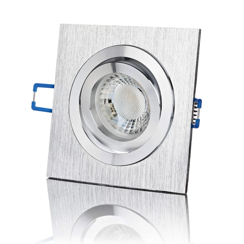 LED Einbaustrahler Flach - Alu gebürstet Eckig 5W LED Dimmbar - Designo