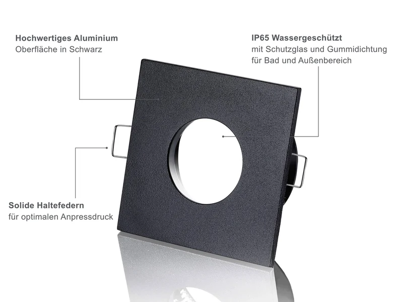 LED Einbaustrahler IP65 - Schwarz Eckig 5W GU10 - Fora