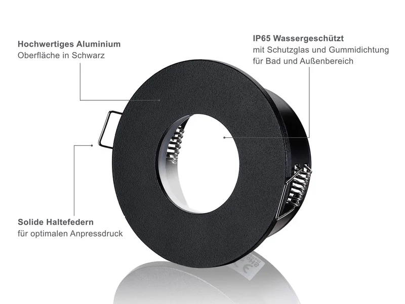 LED Einbaustrahler IP65 Dimmbar - Schwarz Rund 5W GU10 - Fora