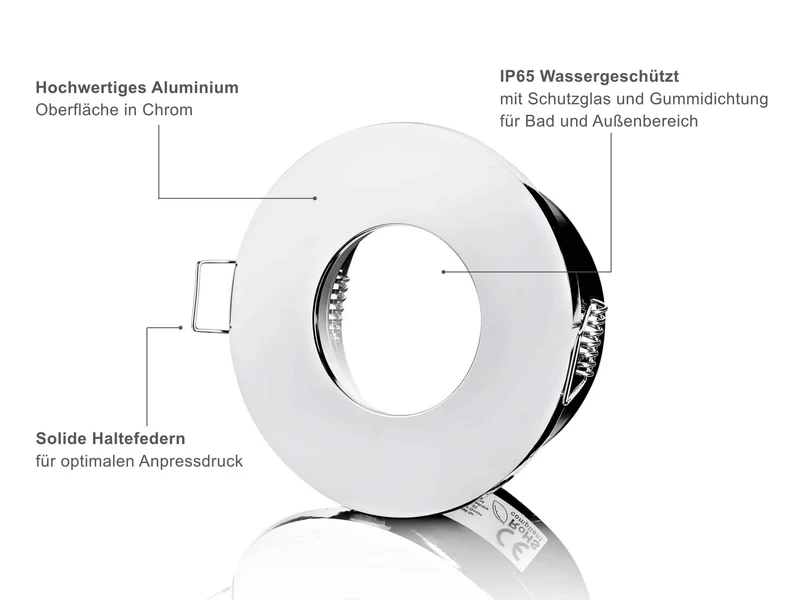 LED Einbaustrahler IP65 Dimmbar - Chrom Rund 5W GU10 - Fora