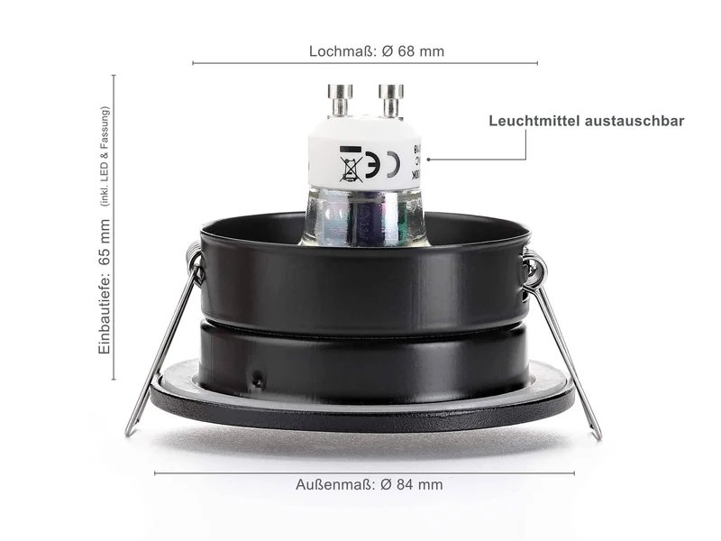 LED Einbaustrahler IP65 Dimmbar - Chrom Rund 5W GU10 - Fora