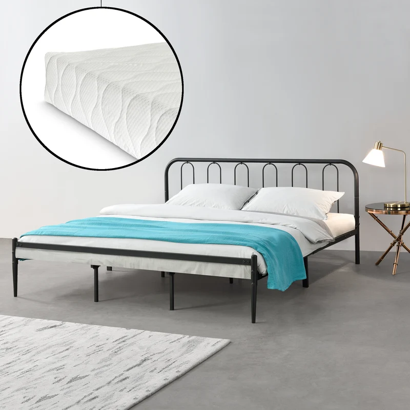 Metallbett Hanko mit Matratze in versch. Größen Schwarz en.casa