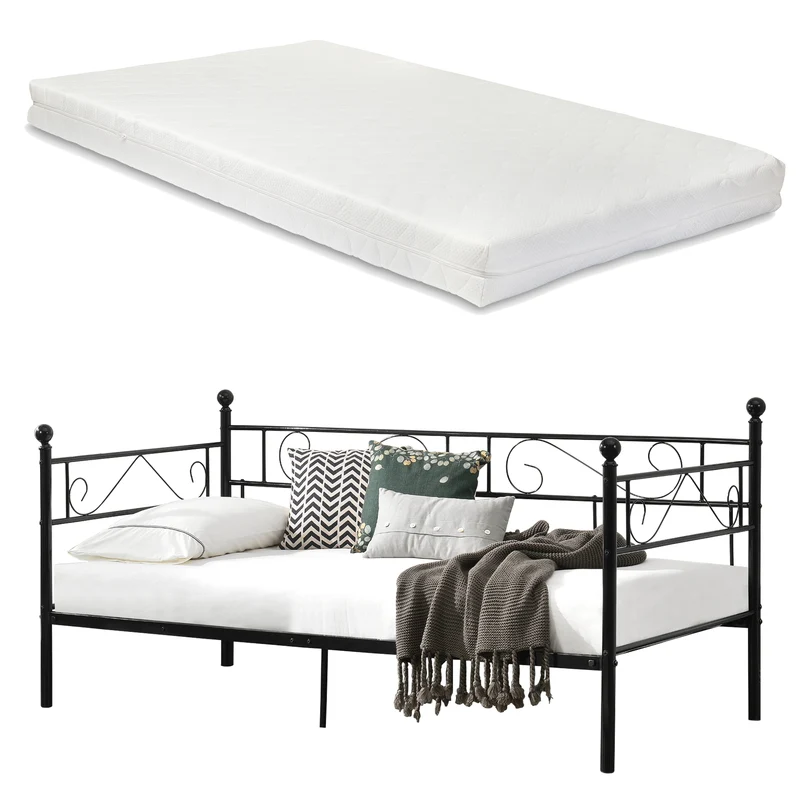 Metallbett Granada mit Matratze 90x200 cm Stahl [en.casa]