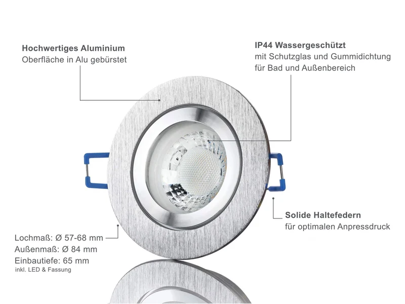 LED Einbaustrahler IP44 Dimmbar - Alu gebürstet Rund 5W GU10 LED - Banja
