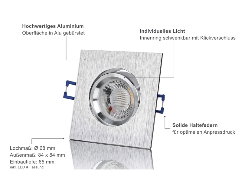 LED Einbaustrahler Dimmbar - Alu gebürstet Eckig 5W GU10 LED - Esigno