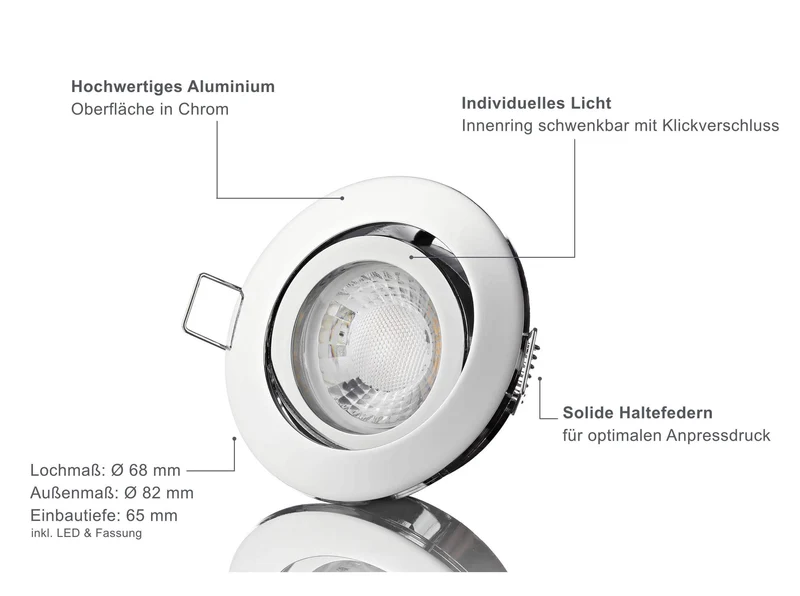 LED Einbaustrahler Dimmbar - Chrom Rund 5W GU10 LED - Rapid