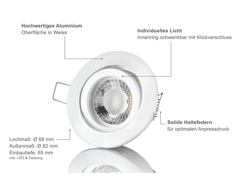 LED Einbaustrahler Dimmbar - Weiß Rund 5W GU10 LED - Rapid