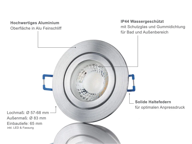 LED Einbaustrahler IP44 - Chrom Rund 5W GU10 LED - Agua