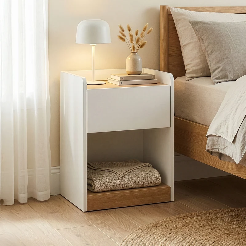 Nachttisch Kuorshare 55x42x37 cm Weiß/Eicheoptik [en.casa]