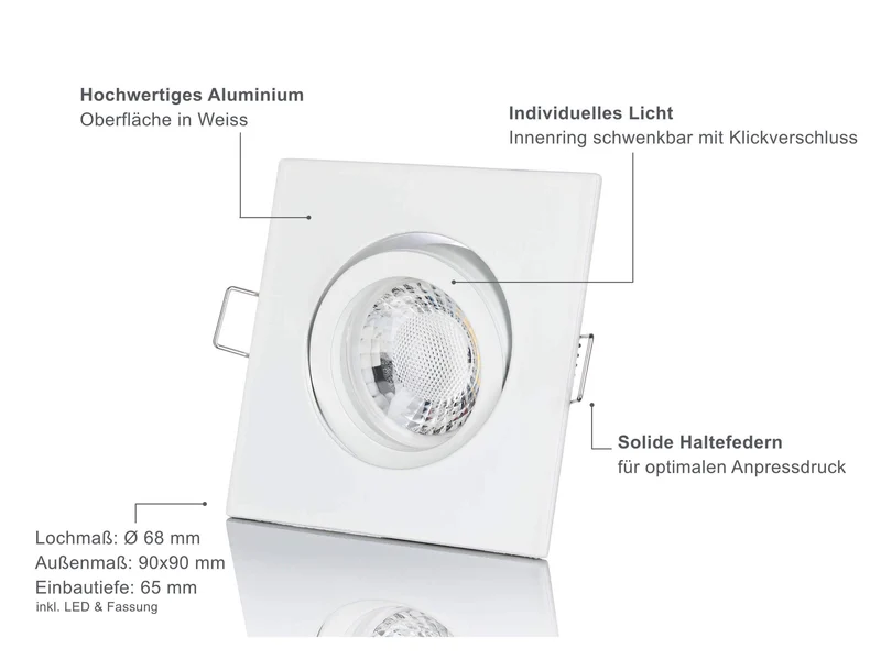 LED Einbaustrahler 230V - Weiß Eckig 5W GU10 LED - Rapid