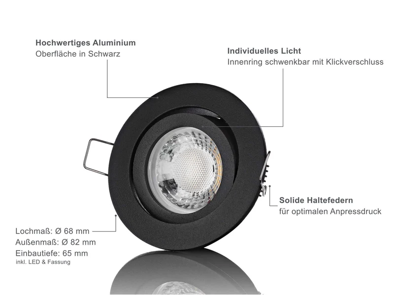 LED Einbaustrahler 230V - Schwarz Rund 5W GU10 LED - Rapid