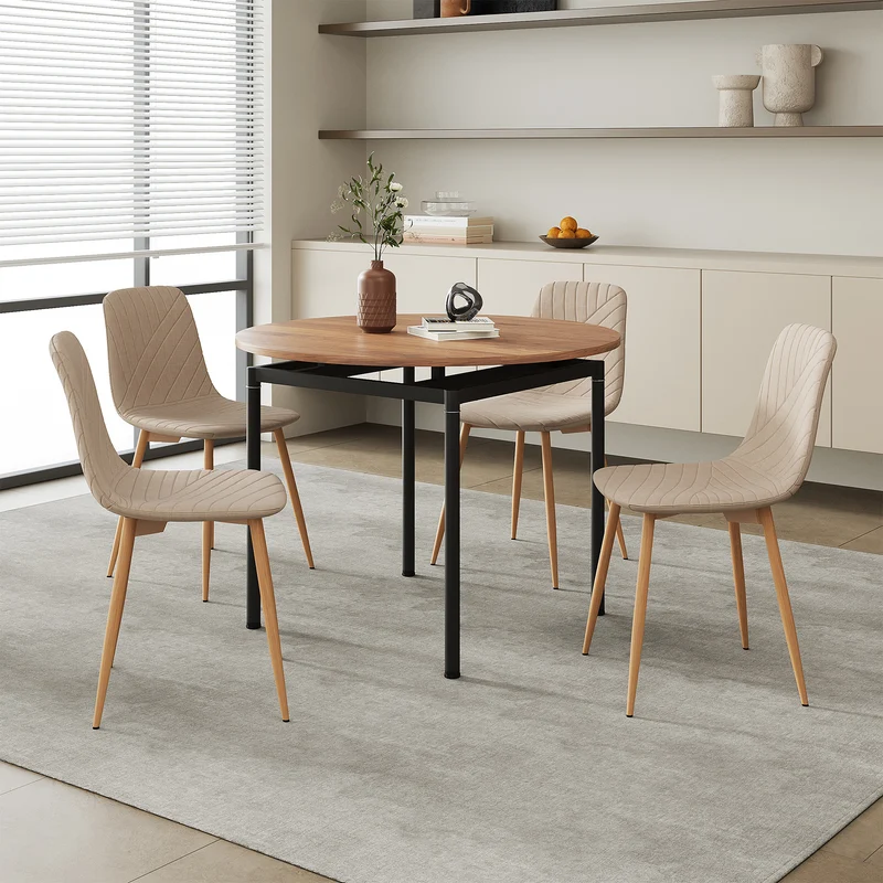 Essgruppe Hemnes 5-teilig rund Hellbraun [en.casa]