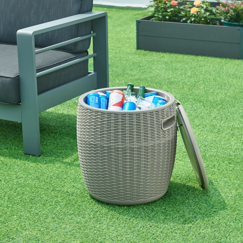 Kühlbox-Hocker Avetrana 44xØ40 cm Hellbraun [casa.pro]